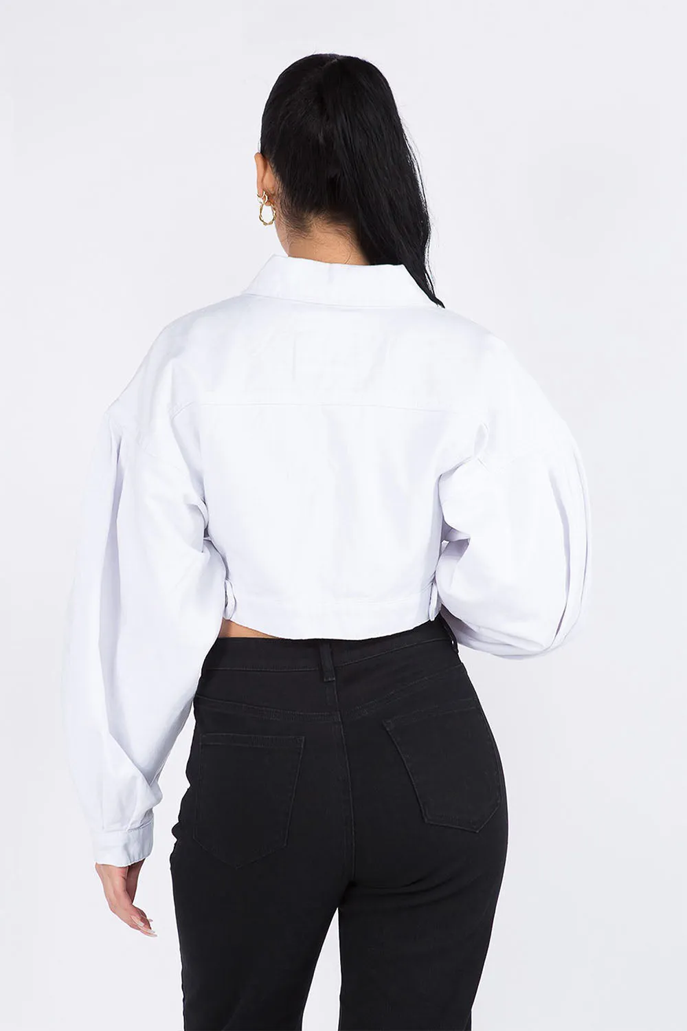 Women's Balloon Sleeve Cropped Denim Jacket