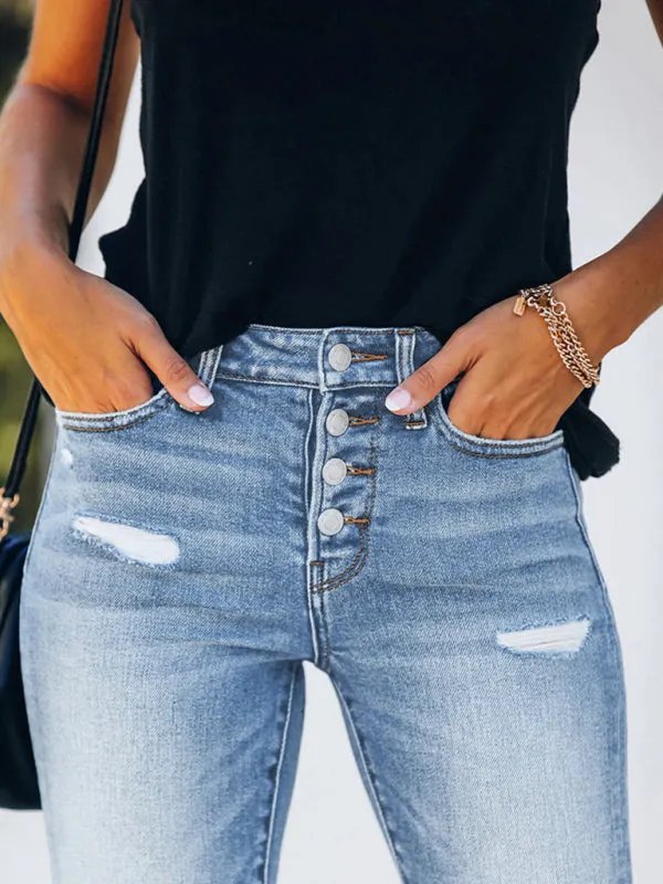 Women's Denim Slim Ripped High Stretch Ladies Denim Trousers