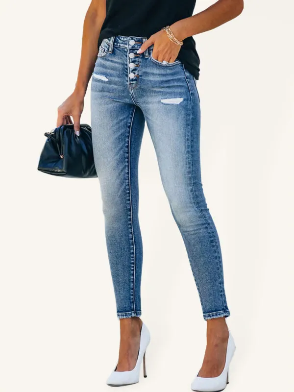 Women's Denim Slim Ripped High Stretch Ladies Denim Trousers