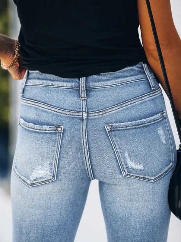 Women's Denim Slim Ripped High Stretch Ladies Denim Trousers