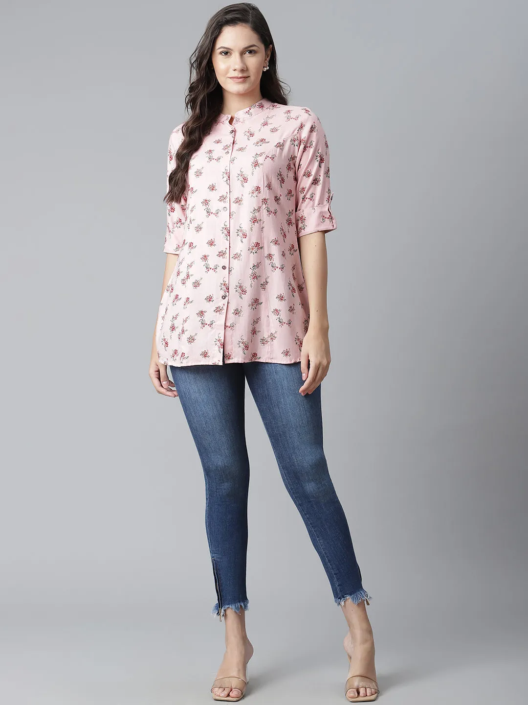 Women'S Pink Rayon Printed Top