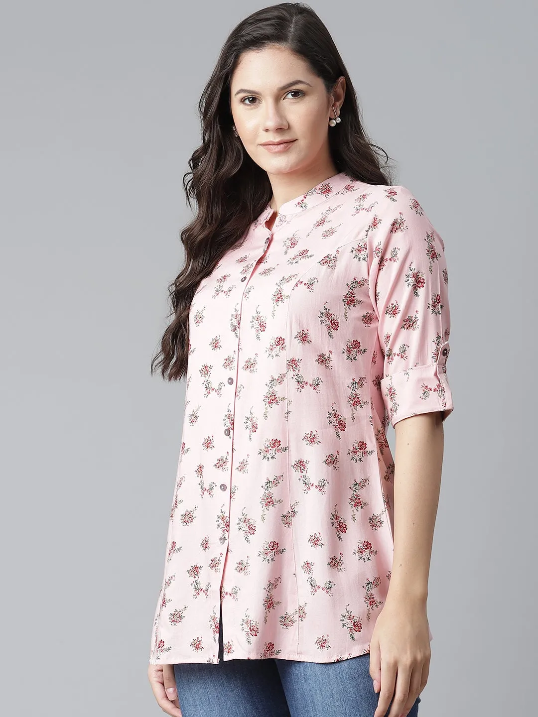 Women'S Pink Rayon Printed Top