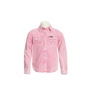 Wrangler Kid's Acid Wash Denim Long Sleeve Western Pink Shirt