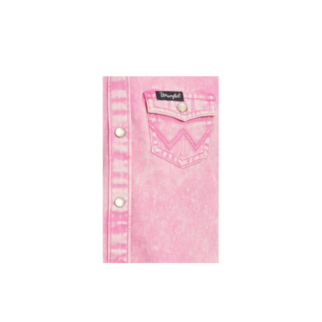 Wrangler Kid's Acid Wash Denim Long Sleeve Western Pink Shirt
