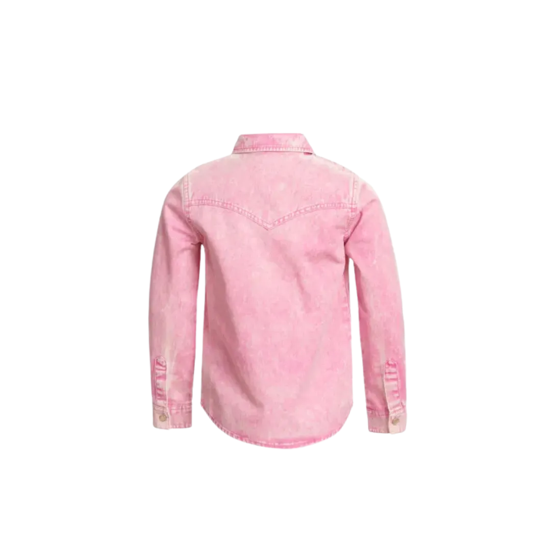 Wrangler Kid's Acid Wash Denim Long Sleeve Western Pink Shirt