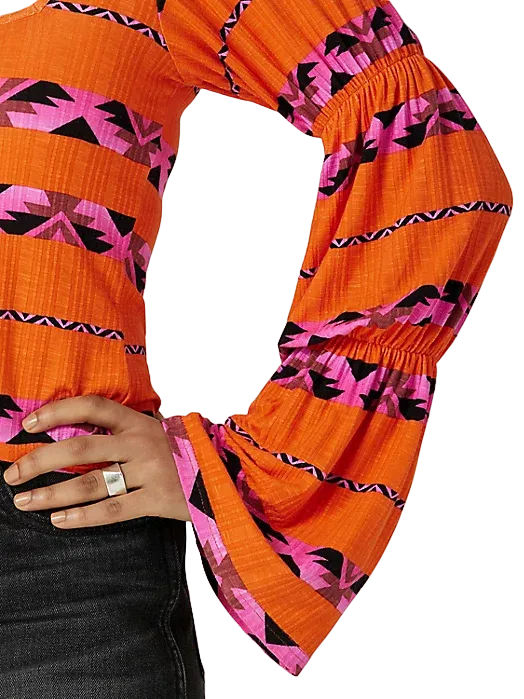 Wrangler Women's Banded Sleeve Square Neck Top in Orange Shirt