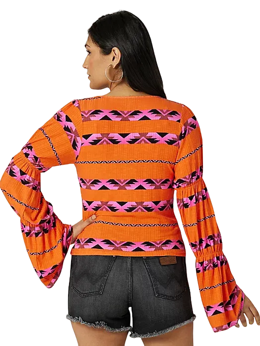 Wrangler Women's Banded Sleeve Square Neck Top in Orange Shirt