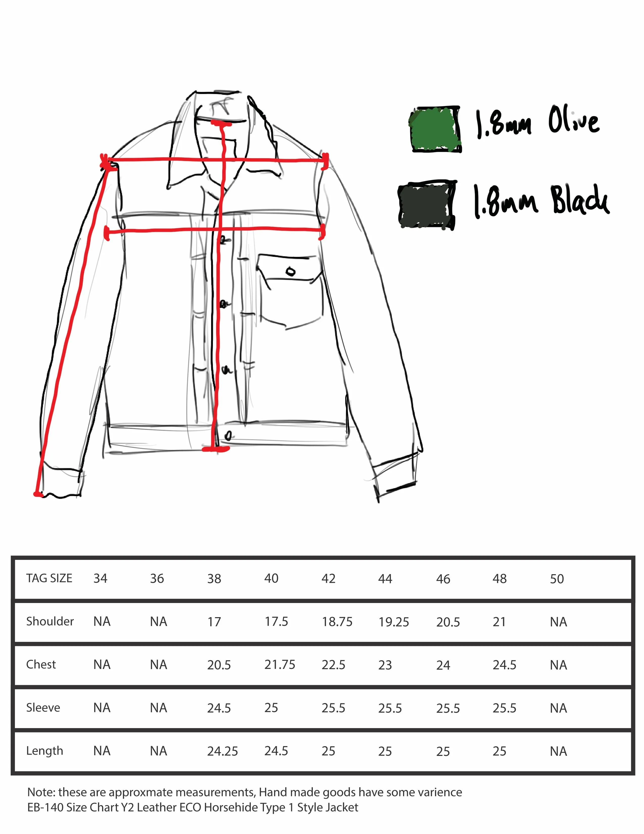 Y'2 Leather EB-140 Eco Horse Hide Type 1 Jacket Olive Green